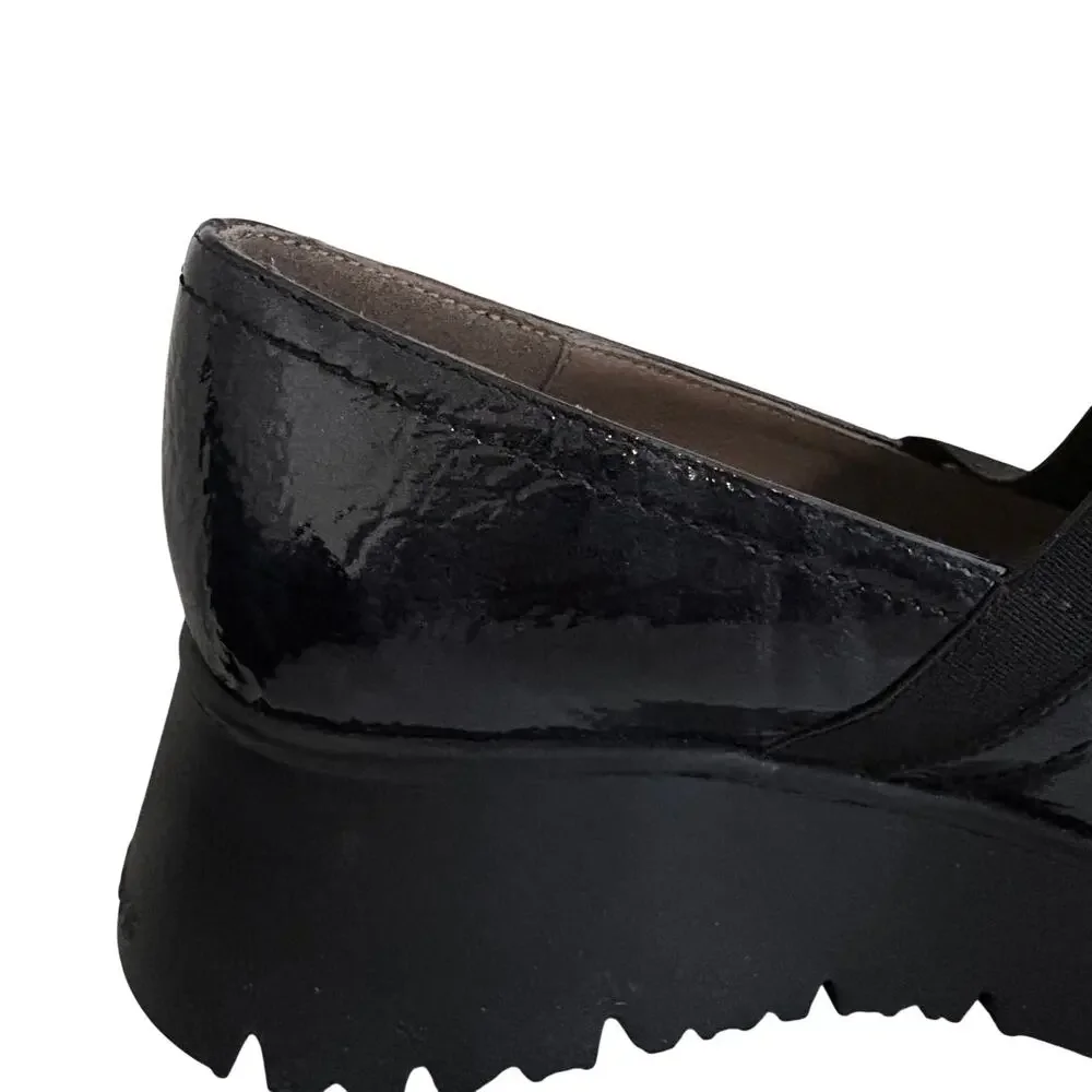 NWT Wonders Spain Marbled Patent Leather Mary Jane Platform Wedge Stretch Strap